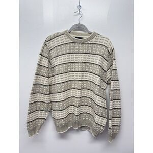 Vintage Bill Blass Sweater Mens Large Brown Ivory Geometric Pullover Knit‎ #45
